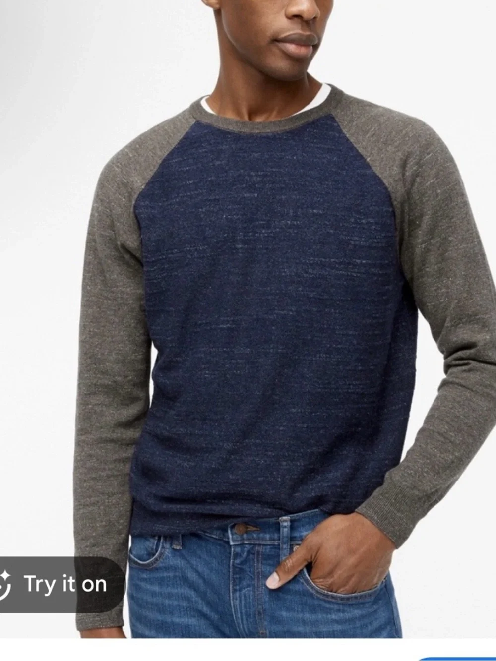 J.Crew Mens Large NWT Cotton Raglan Sweatshirt Navy Gray Colorblock Crewneck